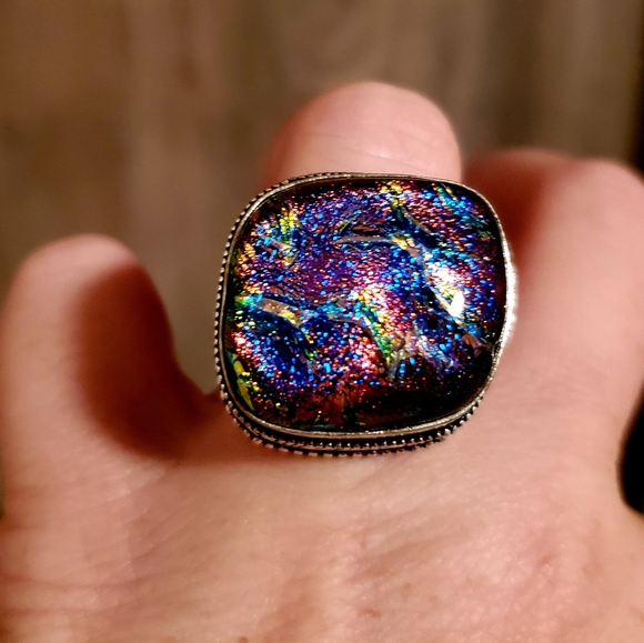 New Dichroic Glass 925 Silver Ring. - Picture 12 of 12